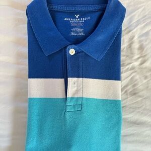 American Eagle Outfitters Blue and White Polo